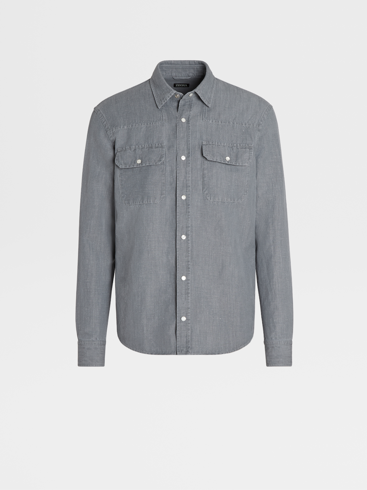 Black Cotton and Linen Bleached Denim Long-sleeve Shirt